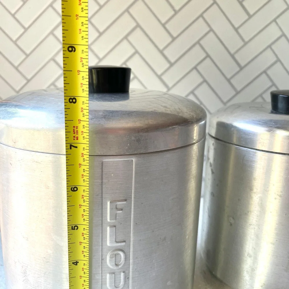 1950s Vintage Spun Aluminum Kitchen Canister Set of 4 Nesting Art Deco MCM